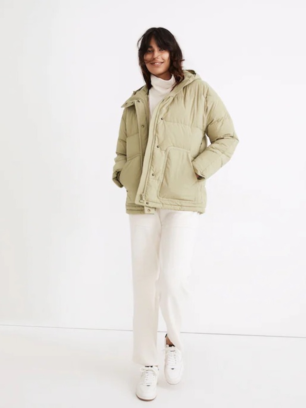 Madewell Holland Light Olive Tan Hooded Puffer Jacket